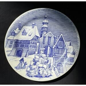 Ironstone Tableware 9-1/2” Blue And White Winter Scene Plate -A52